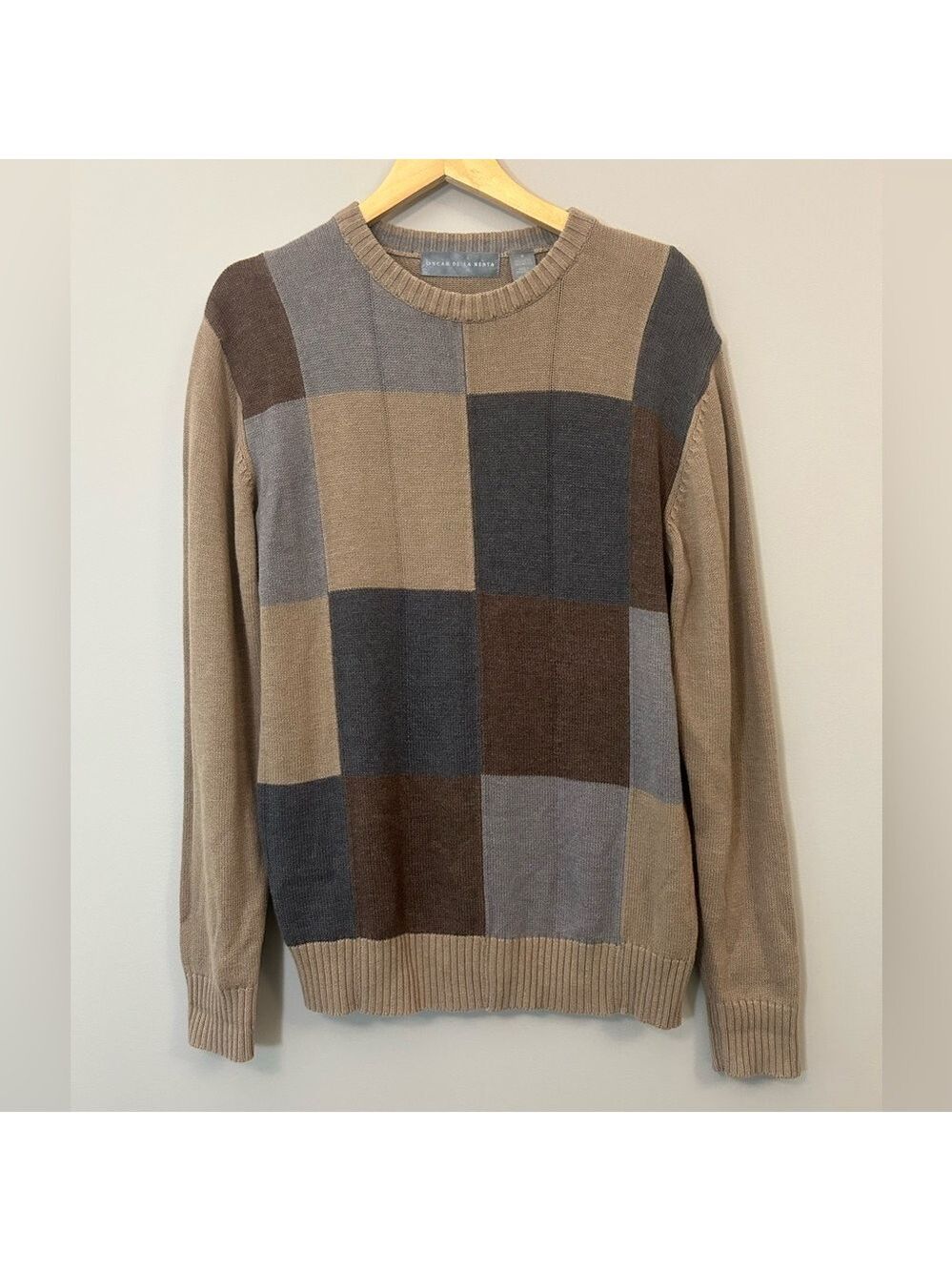 Oscar de la Renta Men's Patchwork Crewneck Sweater - Brown and Gray